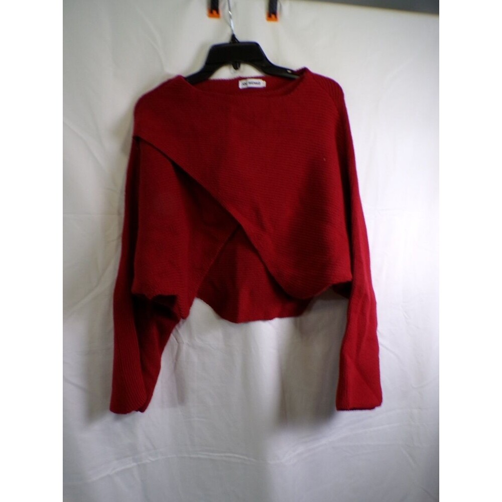 JOI WENKO Women's Red Ribbed Cropped Knit Sweater M Pullover